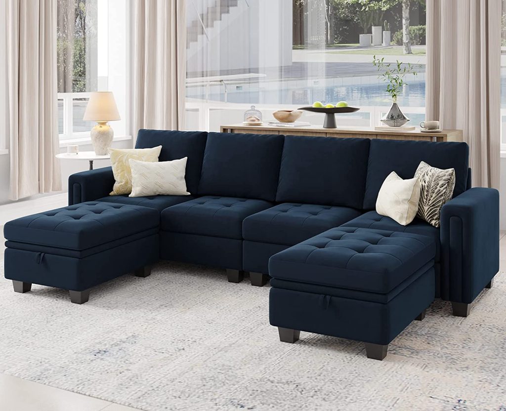 Belffin Velvet U Shaped Sectional Sofa Couch With Storage Ottoman ...