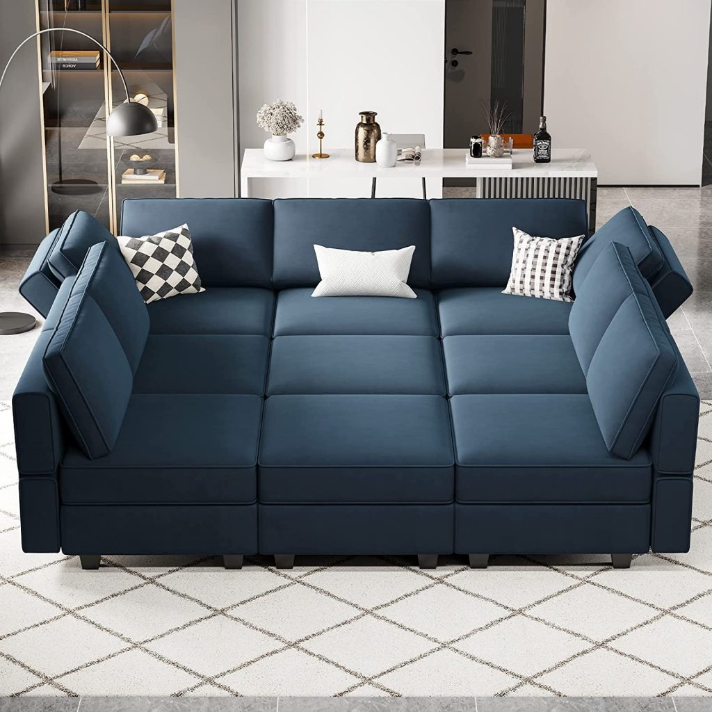 Belffin Modular Sectional Sofa With Ottomans Velvet Reversible Sleeper ...